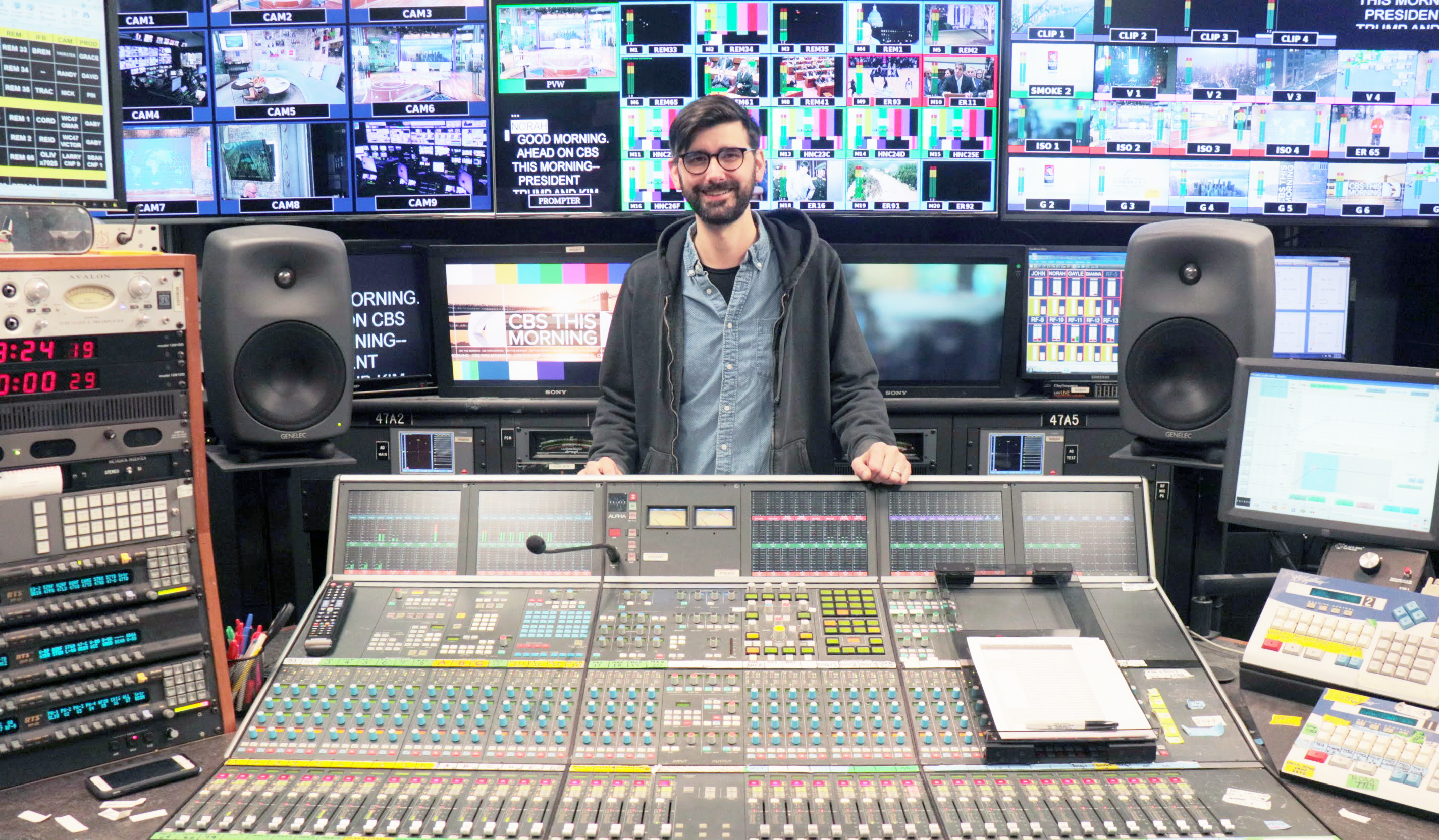 Thomas Patzner standing near equipment in CBS audio studio
