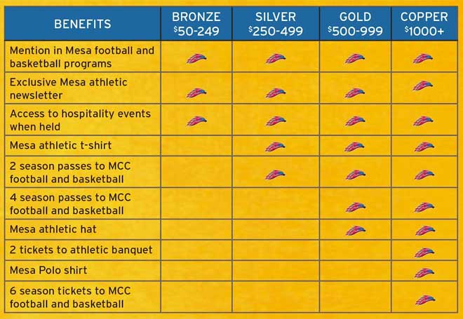 Booster Club membership benefits table of information