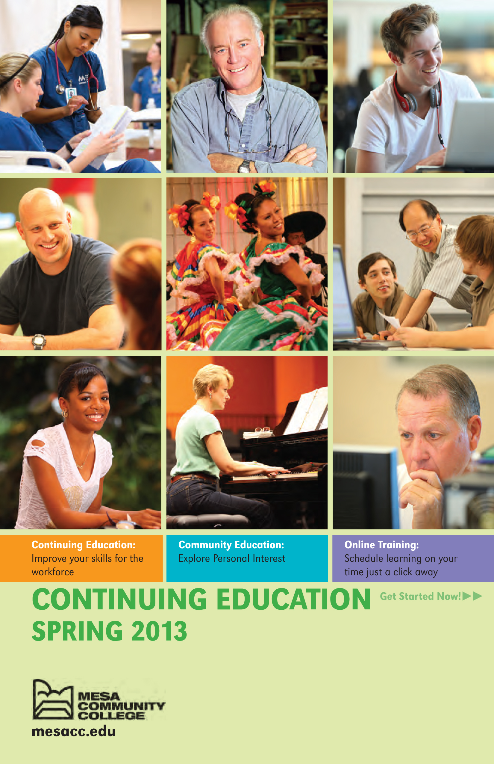 Spring 2013 flier featuring students in various settings