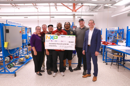 Left to right: Nicole Steverson & Scott Hibben (NXP); NXP scholars Hao Yang, Khalil Ross, Eric Snelling & Harry McCool; Geno Fallico (NXP)