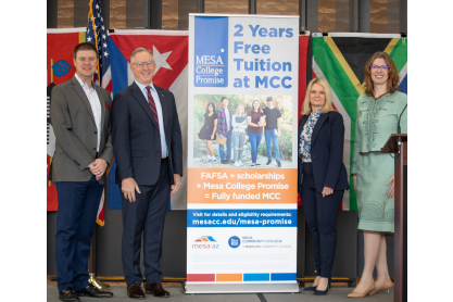 Left to right: Education Forward Arizona CEO Rich Nickel, Mesa Mayor John Giles, MCC Interim President Dr. Kimberly Britt and Google Regional Head of Data Centers Public Affairs Dr. Kate Franko