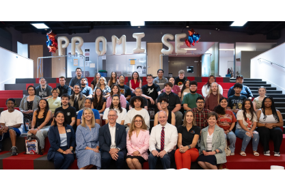 MCC and City of Mesa leadership with Mesa College Promise scholars at a celebration event. 