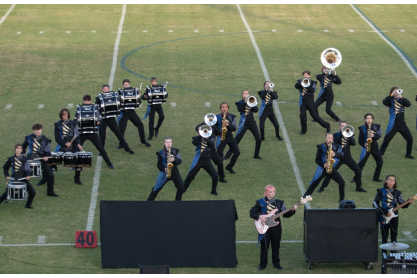 Marching band performing during the 2025 Thunderbird Marching Classic. 