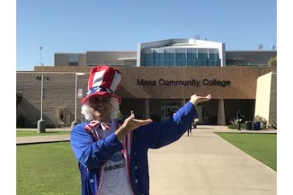 Andrew Goodman ambassador in "Uncle Sam" suit