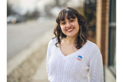 Person wearing an I Voted sticker