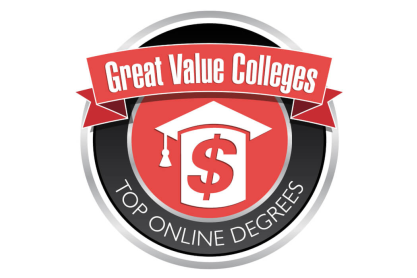Graphic with dollar sign and text Great Value Colleges - Top Online Degrees.