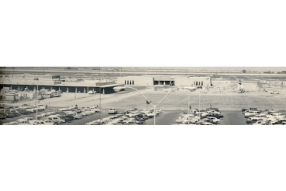 Parking lot of campus in the early years