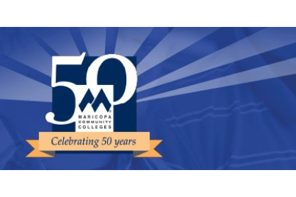 Maricopa Community Colleges logo with text Celebrating 50 years.