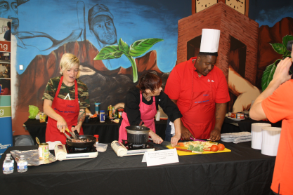 Three people cooking.