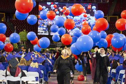 Large balloon drop during the close of the 2022 graduation ceremony.
