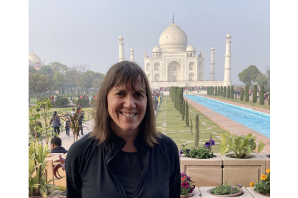 Dr. Elizabeth Ursic with the Taj Mahal in the background. 