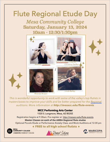 2024 MCC Regional Flute Day flyer with photos of clinician flutists