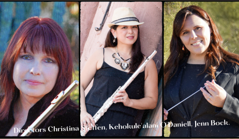 three individual photos of the flute choir directors in a collage