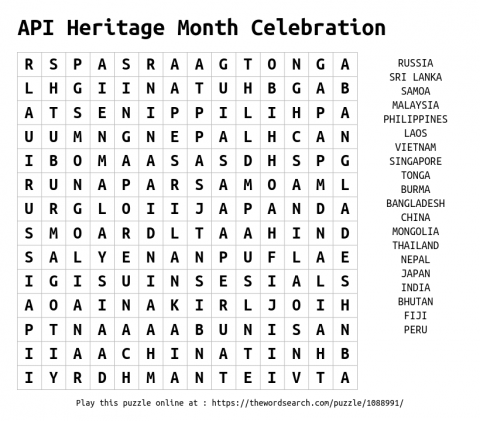 Heritage Month Crossword Puzzle