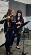 Instructor Christina Steffen working with flute student