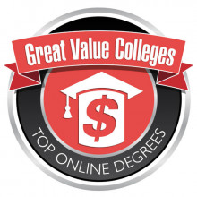 Graphic with dollar sign and text Great Value Colleges - Top Online Degrees.