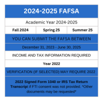 Complete the 2024-25 FAFSA for Fall 24, Spring 25 and Summer 25 semesters