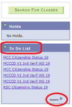 Screenshot of the student center with a To Do List and More link.