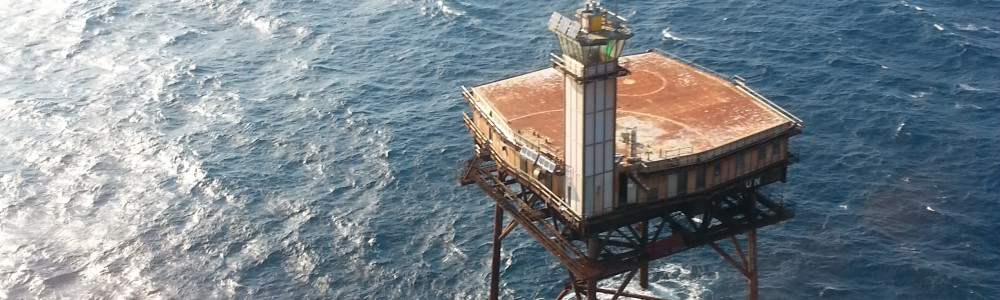 Diamond Shoals Light Station (DSLS) pictured as it sits above the Atlantic ocean.