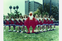 Thor the Thunderbird posing with MCC Cheerleaders