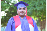 Graduate in cap and gown