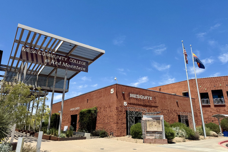 Exterior of a square brick building on the Red Mountain campus.