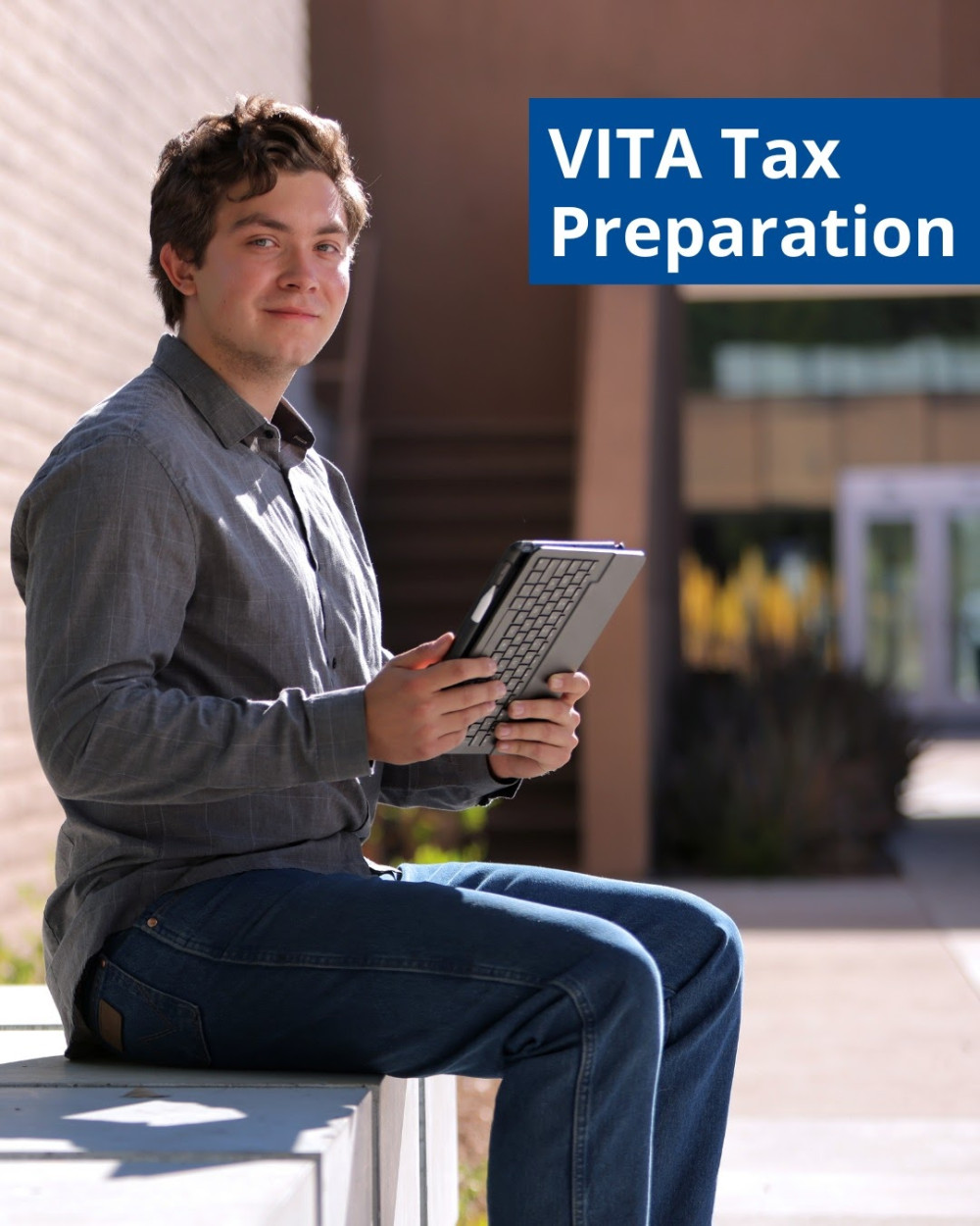 Student holding tablet